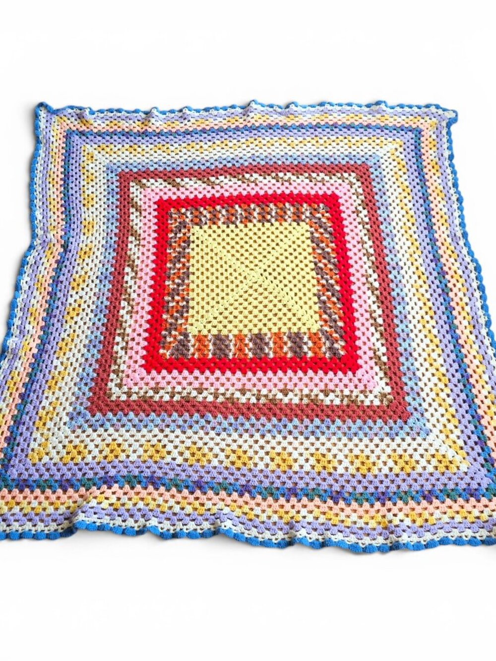 Vintage Handmade Crochet Granny Square Throw Blanket Afghan Rainbow Boho 64x62